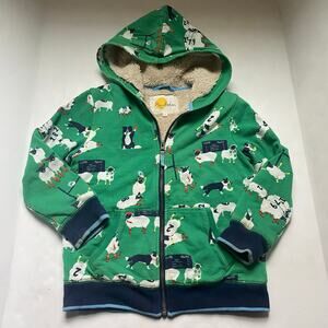 Mini Boden Green Farm Sheep Cow Sherpa Hoodie Jacket